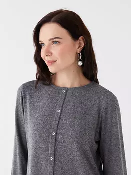 Женская блузка с длинным рукавом с круглым вырезом и принтом LCW Grace, антрацит меланж