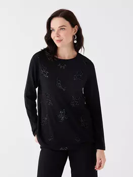 Женская блузка с длинным рукавом с круглым вырезом и принтом LCW Grace, новый черный
