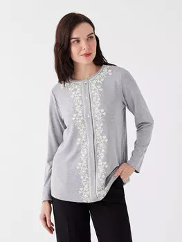 Женская блузка с длинным рукавом с круглым вырезом и рисунком LCW Grace, темно-синий