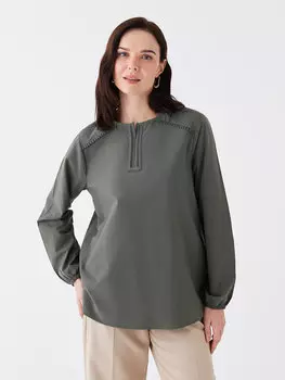 Женская блузка с длинным рукавом с круглым вырезом и вышивкой LCW Grace, хаки