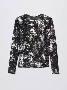 Женская блузка с длинным рукавом с круглым вырезом и рисунком LCWAIKIKI Classic, черный с принтом