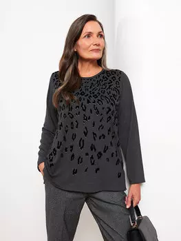Женская блузка с длинным рукавом с круглым вырезом и рисунком LCW Grace, антрацит меланж