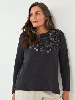 Женская блузка с длинным рукавом с круглым вырезом и принтом LCW Grace