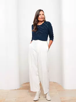 Женская блузка с длинным рукавом с круглым вырезом и вышивкой камнями LCW Grace