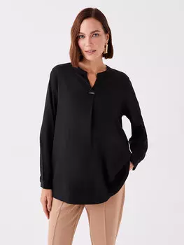 Женская блузка с длинным рукавом со свободным воротником и узором LCW Grace, новый черный