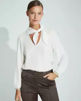 Женская блузка с длинными рукавами и бантом Trucco, белый