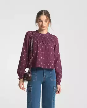 Женская блузка с длинными рукавами и круглым вырезом с принтом Noon, фиолетовый