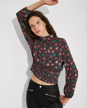 Женская блузка с длинными рукавами и принтом губ Nalle, черный