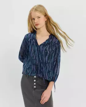 Женская блузка с длинными рукавами и принтом Noon, синий