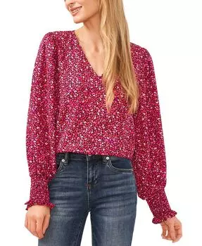 Женская блузка с длинными рукавами и присборенными манжетами с принтом CeCe, мультиколор