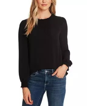 Женская блузка с длинными рукавами и присборенными манжетами, защипнутыми спереди CeCe, черный