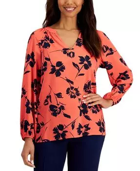 Женская блузка с длинными рукавами и разрезом по горловине с принтом Kasper, розовый