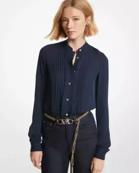 Женская блузка с длинными рукавами и романтическими оборками Michael Michael Kors, темно-синий