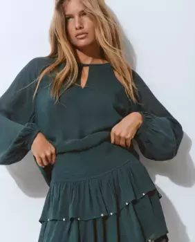 Женская блузка с длинными рукавами и вырезами Brownie, зеленый