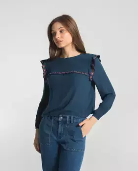 Женская блузка с длинными рукавами и вышивкой Noon, синий