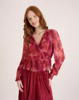 Женская блузка с длинными рукавами из люрекса Naf Naf, бордовый