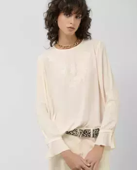 Женская блузка с длинными рукавами из струящейся ткани с цветочной вышивкой Roberto Verino, цвет Crudo