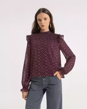 Женская блузка с длинными рукавами, круглым вырезом и эластичными манжетами Noon, красный