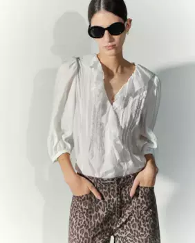 Женская блузка с длинными рукавами, оборками и вышивкой Tintoretto, кремово-белый