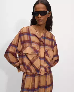 Женская блузка с длинными рукавами, передними карманами и принтом в мелкую клетку Parfois, цвет Camel