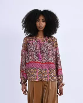 Женская блузка с длинными рукавами с принтом и бантом Molly Bracken, фуксия