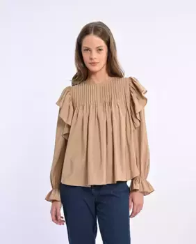 Женская блузка с длинными рукавами, складками и оборками Lili Sidonio, бежевый