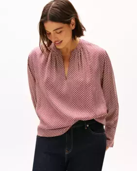 Женская блузка с длинными рукавами, струящаяся, с V-образным вырезом Tommy Hilfiger Curve, бордовый