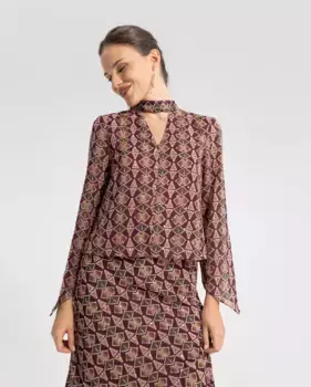 Женская блузка с длинными рукавами, V-образным вырезом и застежкой на пуговицы сзади Noon, бордовый