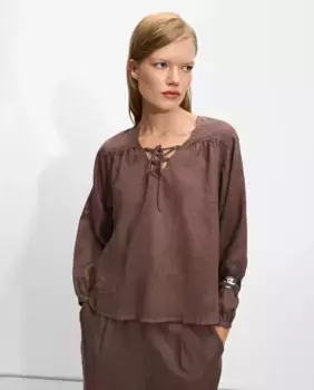 Женская блузка с длинными рукавами, V-образным вырезом и регулируемой кулиской Parfois, коричневый