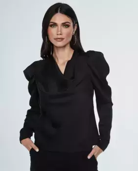 Женская блузка с драпированным вырезом и длинными рукавами & Me Unlimited, черный