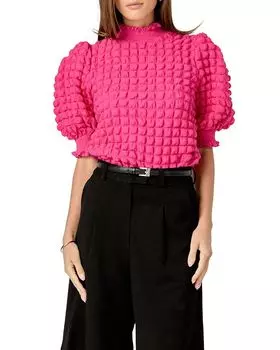 Женская блузка с фактурной отделкой и воротником-стойкой, короткий рукав English Factory, розовый