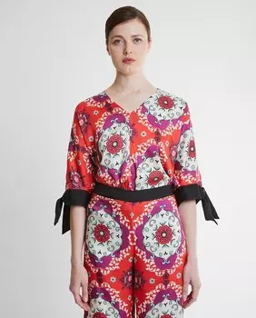 Женская блузка с французским принтом и бантом Trucco, красный