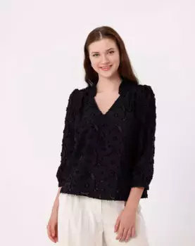 Женская блузка с французскими рукавами и V-образным вырезом Naf Naf, черный