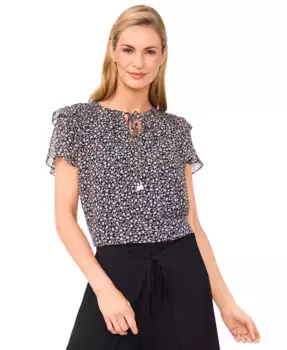 Женская блузка с галстуком и оборками на рукавах CeCe, синий