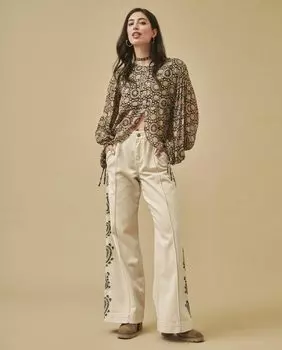 Женская блузка с геометрическим принтом и застежкой на пуговицы NKN Nekane, бежевый