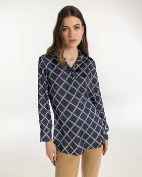 Женская блузка с клетчатым принтом и длинными рукавами Naulover, темно-синий