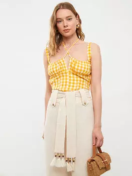 Женская блузка с клетчатым ремешком Quzu