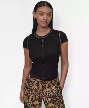 Женская блузка с контрастной строчкой DKNY, черный