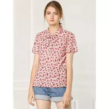 Женская блузка с коротким рукавом и бантом с принтом ALLEGRA K