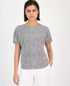 Женская блузка с коротким рукавом и круглым вырезом с принтом Anne Klein, белый
