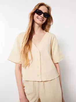 Женская блузка с коротким рукавом и V-образным вырезом LCW Casual