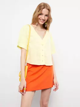 Женская блузка с коротким рукавом и V-образным вырезом LCW Casual