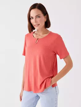 Женская блузка с коротким рукавом с круглым вырезом и принтом LCW Grace, красный