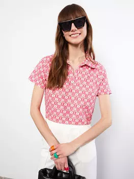 Женская блузка с коротким рукавом с воротником-рубашкой LCW Casual