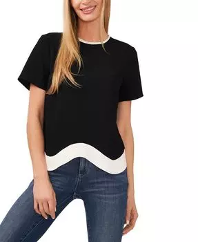 Женская блузка с короткими рукавами и контрастным краем CeCe, черный
