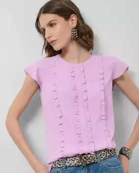 Женская блузка с короткими рукавами и мини-оборками спереди Roberto Verino, светло-розовый