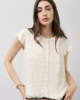 Женская блузка с короткими рукавами и мини-оборками спереди Roberto Verino, цвет Crudo