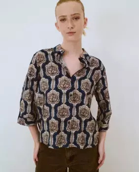 Женская блузка с короткими рукавами и принтом Object, темно-синий