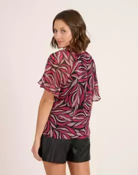 Женская блузка с короткими рукавами и разрезами Naf Naf, розовый