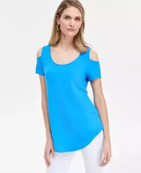 Женская блузка с короткими рукавами и вырезом "холодное плечо" JM Collection, синий